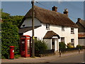 Shillingstone: cottage, postbox and phone box