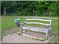 Bench and cycleway milepost, Balmore Walk