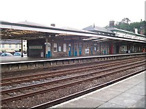 SH5771 : Platform 1 at Bangor (Gwynedd) Railway Station by Eric Jones