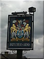 SE2233 : Butchers Arms, sign.  Pudsey by Ian S
