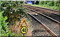 Temporary speed restriction sign, Lambeg station