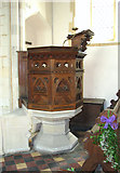 TM1596 : St Nicholas' church in Fundenhall - Victorian pulpit by Evelyn Simak