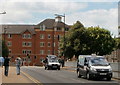 Century Court viewed from Wood Street bridge, Cardiff