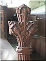 NY7863 : St. Cuthbert's Church, Beltingham - carving on choir stall (2) by Mike Quinn