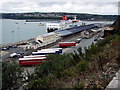 View over rail and ferry terminal, Goodwick