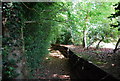 Low wall of sleepers by the path near Gillham