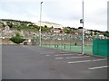 View across the recreation centre car park towards St Mary