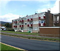 Dark red balconies, Caradoc Road, Cwmbran