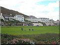 Cliff top houses above Combesgate Beach