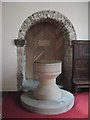 NY9166 : St. Michael's Church, Warden - font, and arch into tower by Mike Quinn