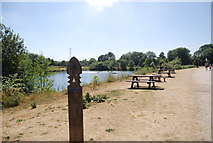TQ6960 : Picnic benches, Leybourne Lakes Country Park by N Chadwick
