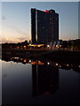 Glasgow: the Crowne Plaza hotel at dusk