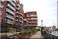 Riverside apartments and Thames Path off Nine Elms Lane