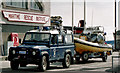 NO8785 : Land Rover and boat, Stonehaven harbour by Albert Bridge