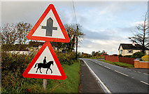 J1644 : Two road signs at the Corbet near Banbridge by Albert Bridge