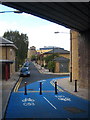 Cycle Route CS3 under the DLR bridge at Ming Street