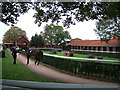 The pre-parade ring at the Rowley Mile racecourse, Newmarket