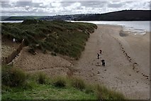 SW9276 : Shoreline and sand dunes south of Brea Hill by Tony Atkin