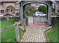 Church cottages viewed through Lych Gate at St Mary