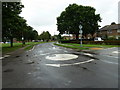 Signs of recent rain at the mini-roundabout in Blackbridge Lane