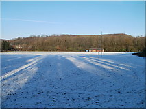 ST1381 : The view NE across a snowy sports field by Jaggery