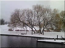 TQ3682 : Snow-covered Mile End Park by Robert Lamb