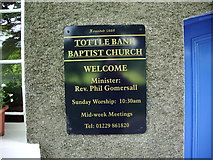 SD3184 : Tottlebank Baptist Church, Sign by Alexander P Kapp