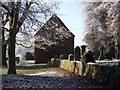 SP2872 : 'The Barn' and the churchyard wall, Abbey Fields by John Brightley