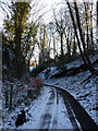 Steep and slippery lane down to the church