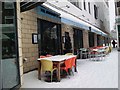 SP2871 : Snow-covered tables outside the Almanack, Kenilworth by John Brightley