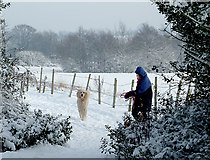 SO9095 : Snowy footpath to Colton Hills, Wolverhampton by Roger  Kidd