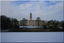 SK5438 : The Trent Building with frozen lake by David Lally