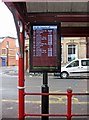 Departure board at bus shelter in Exchange Street