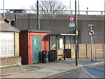 TQ4078 : Bus stop and substation, Westcombe Hill by Stephen Craven