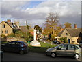 The war memorial seen from the Coach & Horses, Longborough