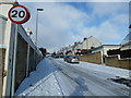 Looking up a snowy Old Rectory Road