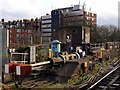 Hydraulic buffers and war-time pill box at Putney Underground Station in Fulham