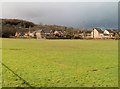 Diagonal view across rugby pitch, Chatham, Machen