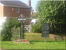 SJ6543 : Audlem: village sign at the junction of Shropshire Street (A525) and Green Lane (A529) by Christopher Hilton