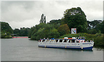 SO8453 : River cruise boat turning near Worcester by Roger  D Kidd