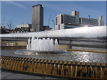 SK3586 : Sheffield: fountain and metal wall by Chris Downer