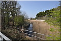 Where two streams have merged under the B3233 and are travelling toward Fremington Pill