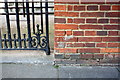 Benchmark on wall at entrance to Braintree Library, Fairfield Road