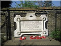 Memorial tablet in East Greenwich Pleasaunce