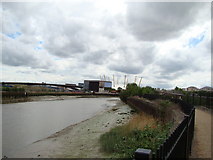 TQ3981 : View of the O2 from the Bow Creek Ecology Park path #2 by Robert Lamb