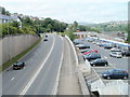 A4043 climbs towards Crane Street roundabout, Pontypool