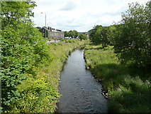 SE0026 : The River Calder from Hawks Clough Bridge, Mytholmroyd by Humphrey Bolton