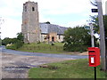 TM4383 : Shadingfield Church, The A145 & London Road Postbox by Geographer