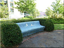 TQ2736 : Mosaic seat in the Memorial Gardens by Basher Eyre