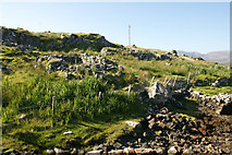 NG1596 : Ruined houses beside the jetty at Miabhaig by Mike Pennington